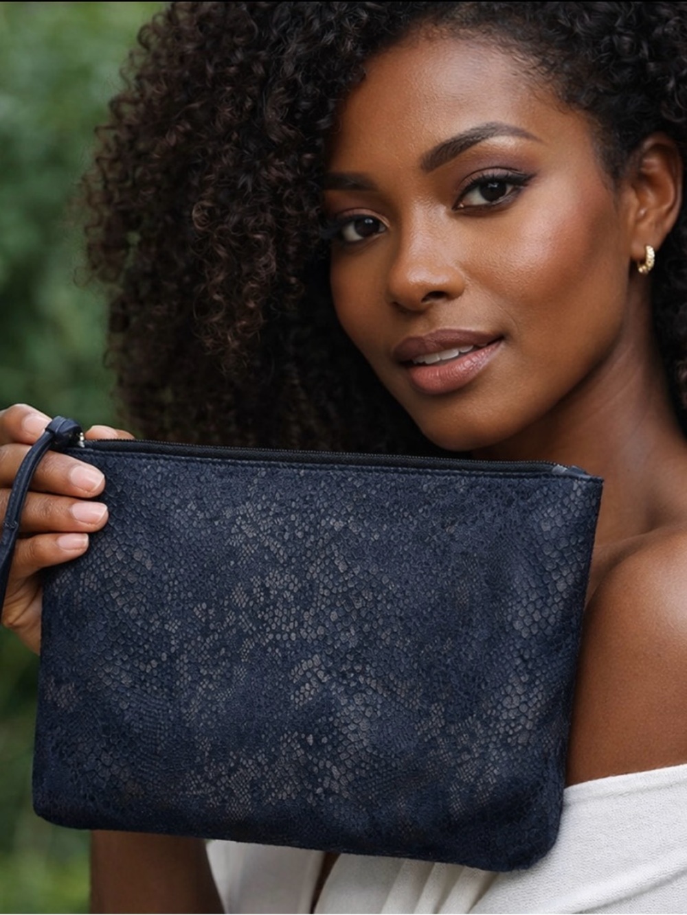 7 For All Mankind Navy Black Textured Clutch